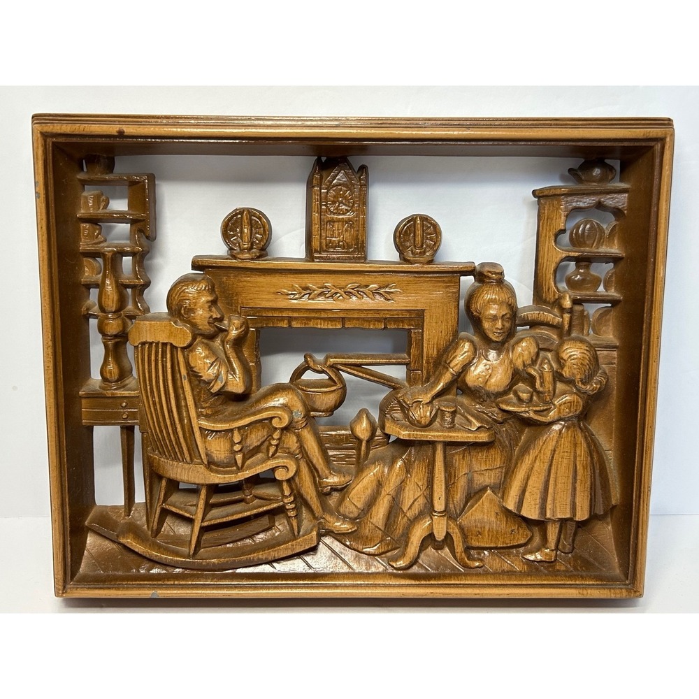 Vintage Burwood "At The Hearth" Wall Art Hanging Family Scene Decor 3D